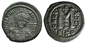 Justinian I (527-565). Æ 40 Nummi (33mm, ... 