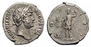 Hadrian (117-138). AR Denarius (18mm, 3.16g, ... 