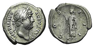 Hadrian (117-138). AR Denarius (19mm, 3.11g, ... 