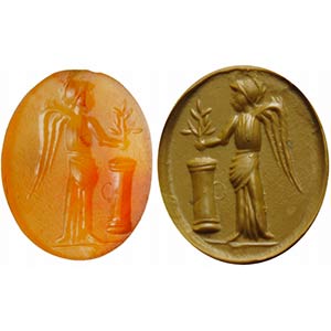 Carnelian intaglio. Winged victory, leaning ... 