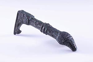 Roman Bronze patera handle ending with a Ram ... 