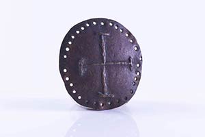 Medieval Bronze Stud with Cross, c. 9th-10th ... 
