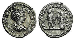 Geta (Caesar, 198-209). AR Denarius (19mm, ... 