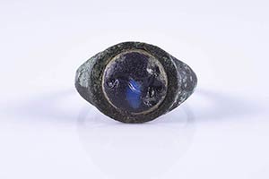 Hellenistic Bronze Ring with blue glass , ... 