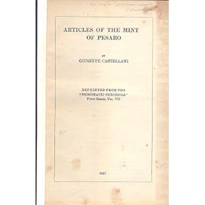 CASTELLANI  G. - Articles of the mint of ... 