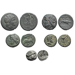 Lot of 5 mixed Greek AR and Æ coins, ... 