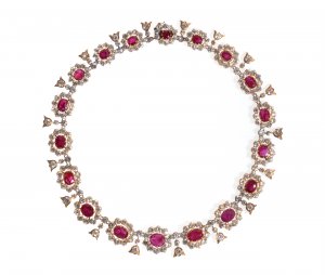 RUBY AND DIAMOND GOLD NECKLACE - SIGNED ... 