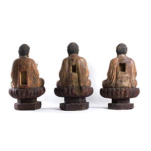 THREE PAINTED WOOD SCULPTURES OF ... 