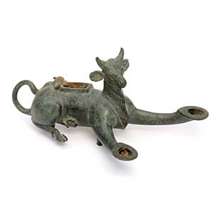 Roman Bronze Two-Spouted Lamp in the form of ... 