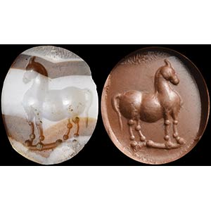 An italic banded agate intaglio. Horse. Work ... 