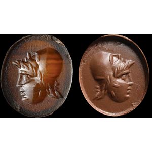 A roman sard intaglio. An actor with a mask. ... 