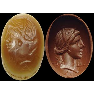 A roman double layer agate intaglio. Bust of ... 