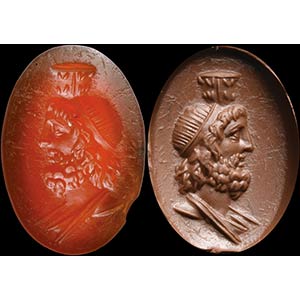 A roman carnelian intaglio. Bust of Zeus ... 
