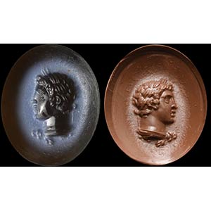 A roman nicolo intaglio.  Bust of young ... 