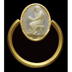 A roman agate - chalcedony cameo, mounted on ... 