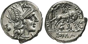 Sex. Pompeius Fostlus, Denarius, Rome, 137 ... 