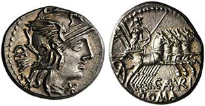 C. Aburius Geminus, Denarius, Rome, 134 BCAR ... 