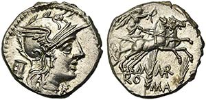 M. Marcius Mn.f., Denarius, Rome, 134 BCAR ... 