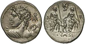 L. Caesius, Denarius, Rome, 112 or 111 BCAR ... 