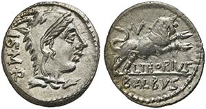 L. Thorius Balbus, Denarius, Rome, 105 BCAR ... 