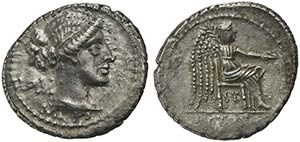 M. Porcius Cato, Denarius, Rome, 89 BCAR (g ... 