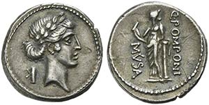 Q. Pomponius Musa, Denarius, Rome, 66 BCAR ... 
