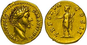 Marcus Aurelius, as Caesar, Aureus struck ... 
