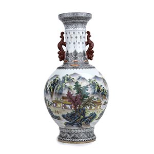 A POLYCHROME BALUSTER VASE China, 20th ... 