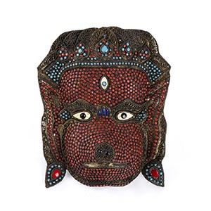 A COPPER AND HARD-STONES-INLAID MASK Tibet, ... 
