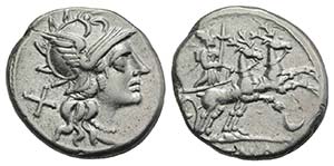 Anonymous, Rome, 143 BC. AR Denarius (18mm, ... 