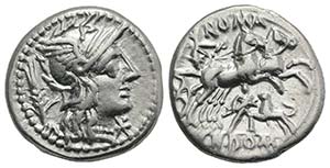Cn. Domitius, Rome, 128 BC. AR Denarius ... 