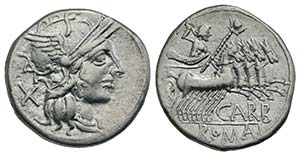 Cn. Papirius Carbo, Rome, 121 BC. AR ... 