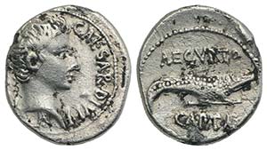 Augustus (27 BC-AD 14). Fourrèe(?) Denarius ... 