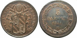 Papal State, Pio IX (1846-1870), 5 Baiocchi, ... 