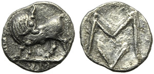 Lucania, Sibari, Obolo, c. 550-510 a.C.; AR ... 