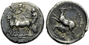 Sicily, Messana, Tetradrachm, c. 425-396 BC; ... 