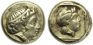 Lesbo, Mitilene, Ekte, c. 440-350 a.C.; EL ... 