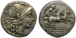 Pinarius Natta, Denario, Roma, 149 a.C.; AR ... 