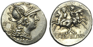 C. Servilius M.f., Denario, Roma, 136 a.C.; ... 