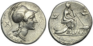 Anonymous, Denarius, Rome, 115 or 114 BC; AR ... 