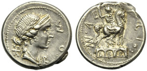 Mn. Aemilius Lepidus, Denarius, Rome, 114 or ... 