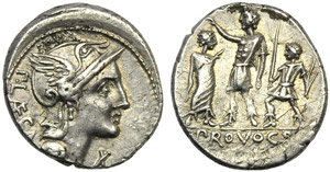 P. Porcius Laeca, Denario, Roma, 110 o 109 ... 