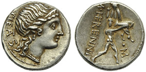 M. Herennius, Denario, Roma, 108 o 107 a.C.; ... 