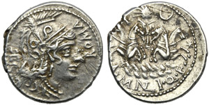 A. Manlius Q.f. Ser., Denarius, Rome, ... 