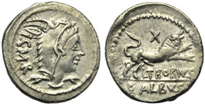 L. Thorius Balbus, Denario, Roma, 105 a.C.; ... 