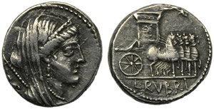 L. Rubrius Dossenus, Denario, Roma, 87 a.C.; ... 