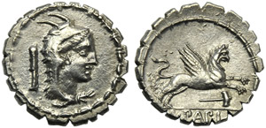 L. Papius, Denarius serratus, Rome, 79 BC; ... 