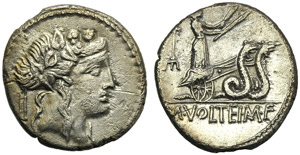M. Volteius M.f., Denario, Roma, 78 a.C.; AR ... 