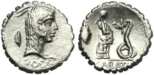 L. Roscius Fabatus, Denario serrato, Roma, ... 