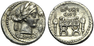 L. Furius Cn.f. Brocchus, Denario, Roma, 63 ... 